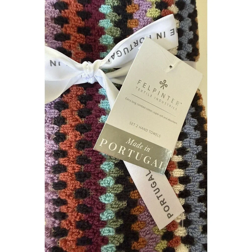 Felpinter Hand Towels Set of 2 Made in Portugal Multicolor Dotted Stripes Luxury